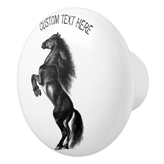 Schwarzes Wildpferd - Zeichnend - Text hinzufügen Keramikknauf (Rechts)