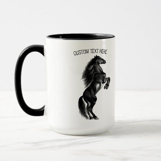 Schwarzes Wildpferd - Zeichnend - Text hinzufügen Tasse (Links)