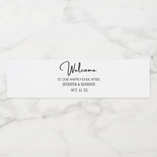 Schwarzes Willkommensschreiben, maßgeschneidertes Wasserflaschenetikett (Einzelnes Label)