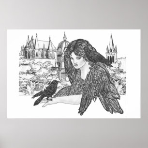 Schwarzes Winged Schönheits-Plakat Poster