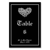 Schwarzes Wirbles Herz - 3x5 Tischkarte Tischnummer (Rückseite)