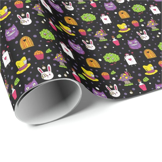 Schwarzes Wonderland Geschenkpapier (Rolleneckpunkt)