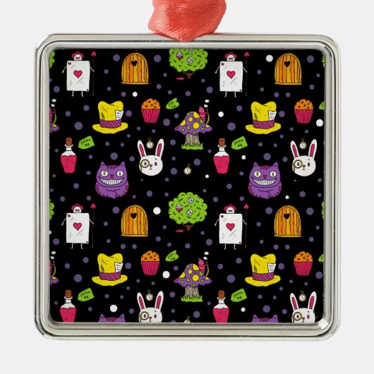 Schwarzes Wonderland Silbernes Ornament (Vorne)