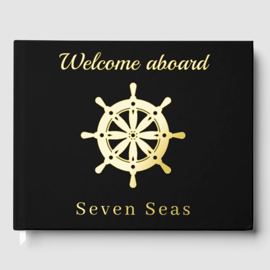 Schwarzes Yachtboot Name Goldräderrad Gästebuch (Vorderseite)