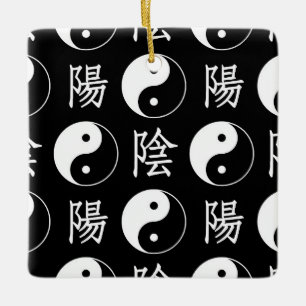 Schwarzes Yinyang-Symbol chinesisches Textmuster Keramikornament