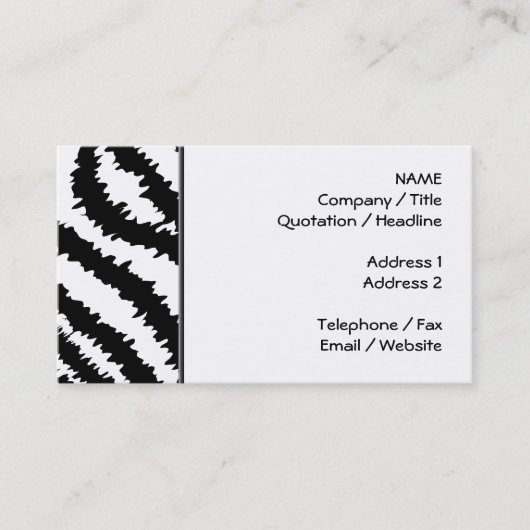 Schwarzes Zebra-Druck-Muster Visitenkarte (Vorderseite)