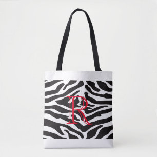 Schwarzes Zebra-Muster über jede Farbe mit Monogra Tasche
