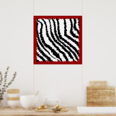 Schwarzes Zebra Print Muster auf Deep Red. Poster (Küche)