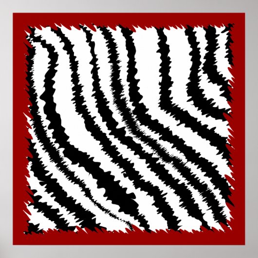 Schwarzes Zebra Print Muster auf Deep Red. Poster (Vorne)