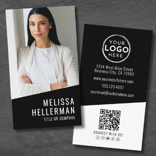 Schwarzes zeitgenössisches Foto QR-Code-Logo Verti Visitenkarte