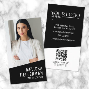 Schwarzes zeitgenössisches Foto-QR-Code-Logo Verti Visitenkarte