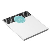 Schwarzes Zickzack Muster | Aquamarin Monogramm Notizblock (angewinkelt)