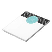 Schwarzes Zickzack Muster | Aquamarin Monogramm Notizblock (Rotiert)
