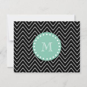 Schwarzes Zickzack Muster Minze grüne Monogramm