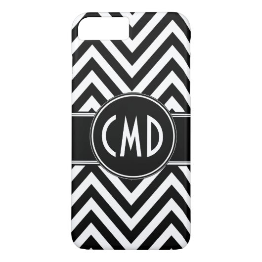 SCHWARZES ZICKZACK PATTER IHRER MONOGRAMM-INITIALE Case-Mate iPhone HÜLLE (Rückseite)