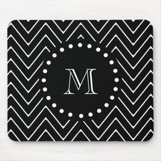 Schwarzes Zickzack schwarzes Monogramm des Mousepad (Vorne)