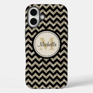 Schwarzes Zickzack Silber-Monogramm iPhone 16 Plus Hülle
