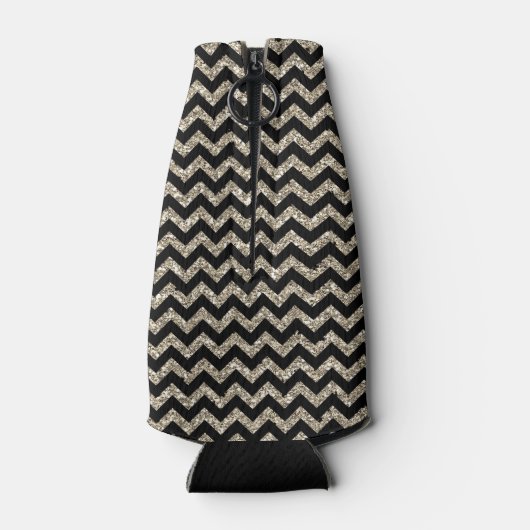 Schwarzes Zickzack Silber-Monogramm Flaschenkühler (Rückseite)