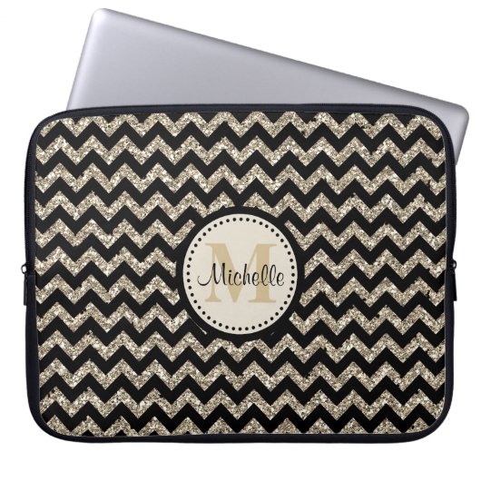 Schwarzes Zickzack silbernes Laptopschutzhülle (Vorderseite)