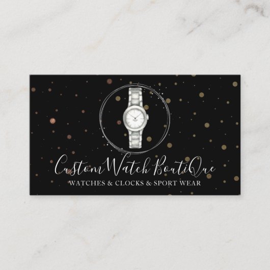 Schwarzes Zubehör Einzigartige Uhr Visitenkarte (Vorderseite)