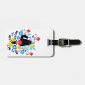 Schwarzflaume Katze mit Blume Gepäckanhänger (Vorderseite horizontal)