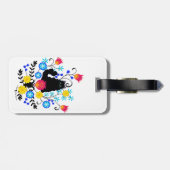 Schwarzflaume Katze mit Blume Gepäckanhänger (Rückseite horizontal)