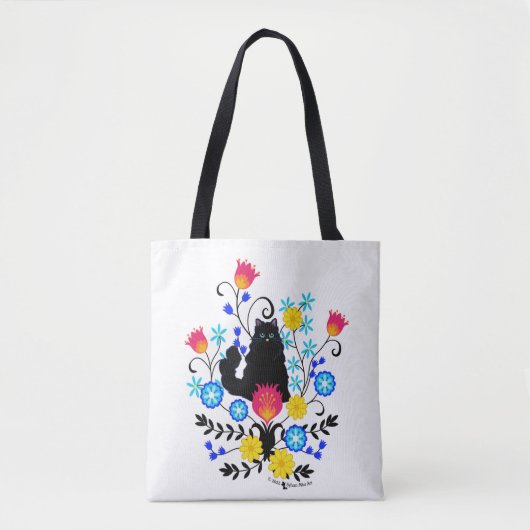 Schwarzflaume Katze mit Blume Tasche (Vorderseite)