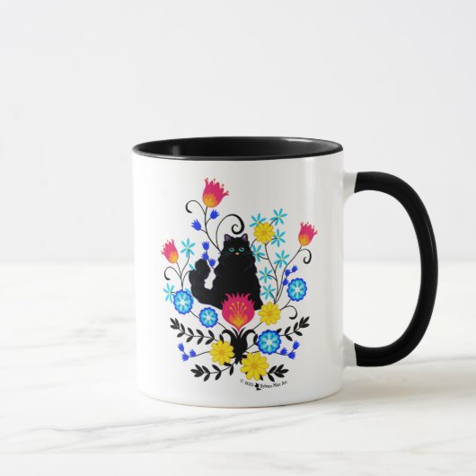 Schwarzflaume Katze mit Blume Tasse (Rechts)