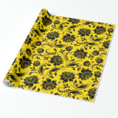 Schwarzflorale Damasken auf Gelb Geschenkpapier (Ungerollt)