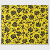 Schwarzflorale Damasken auf Gelb Geschenkpapier (Flach)
