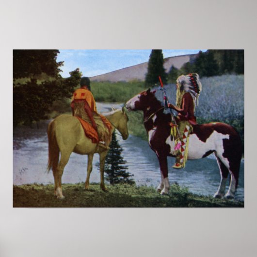 Schwarzfußamerikaner auf Pferd Poster (Vorne)