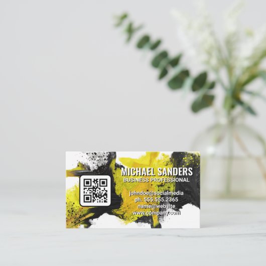 Schwarzgelbe Farbe | QR-Code Visitenkarte (Stehend Vorderseite)