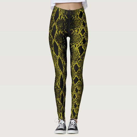 Schwarzgelbe Schlangenhaut Leggings (Vorderseite)