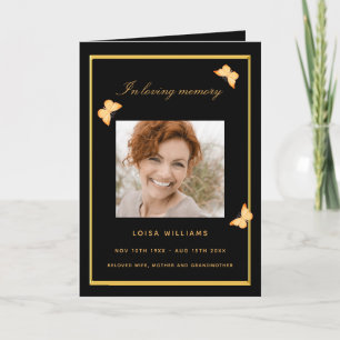 Schwarzgold Schmetterlinge Foto Beerdigung Program Karte