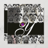 SCHWARZGOLD SILK DAMASK MONOGRAMM LILA AMETHYST EINLADUNG (Vorne/Hinten)