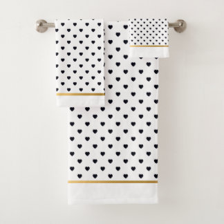 SCHWARZGOLD WHITE HEART DESIGN BADEZIMMER TOWEL SE BADHANDTUCH SET