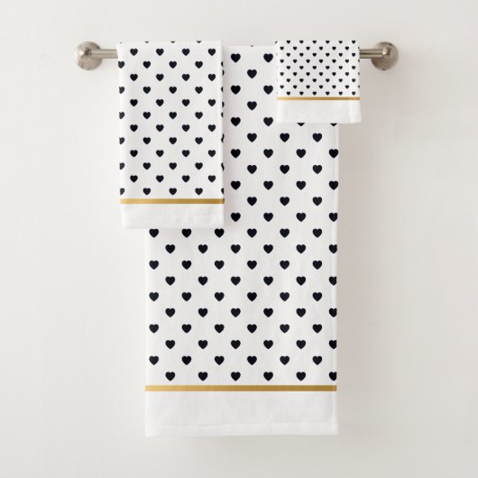 SCHWARZGOLD WHITE HEART DESIGN BADEZIMMER TOWEL SE BADHANDTUCH SET (Insitu)