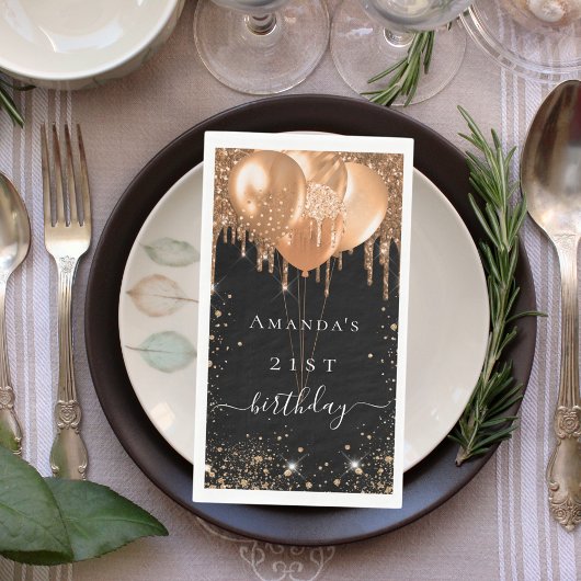 Schwarzgoldballons der Geburtstagspartei - Name de Serviette
