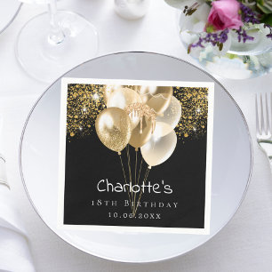 Schwarzgoldballons zum Geburtstag Glitzer Serviette