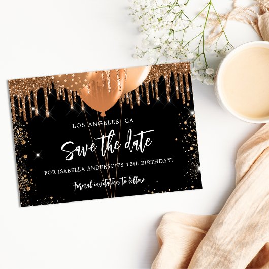 Schwarzgoldballons zum Geburtstag Glitzer Tropfen Save The Date