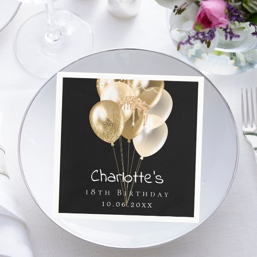 Schwarzgoldballons zum Geburtstag Serviette