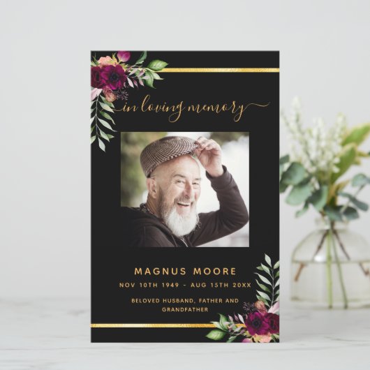 Schwarzgoldburgunder Foto Beerdigung Programm (Stehend Vorderseite)