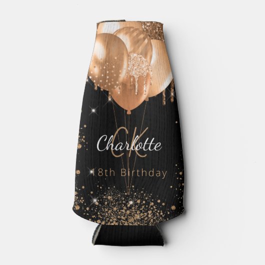 Schwarzgoldenblasen-Monogramm-Name Flaschenkühler (Vorderseite)
