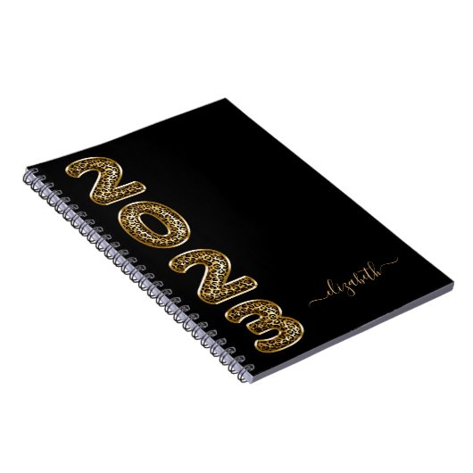 Schwarzgoldleopard-Tiermonogramm-Tagebuch 2023 Notizblock (Rechte Seite)