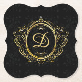 Schwarzgoldmonogramm-Damast Untersetzer (Vorderseite)