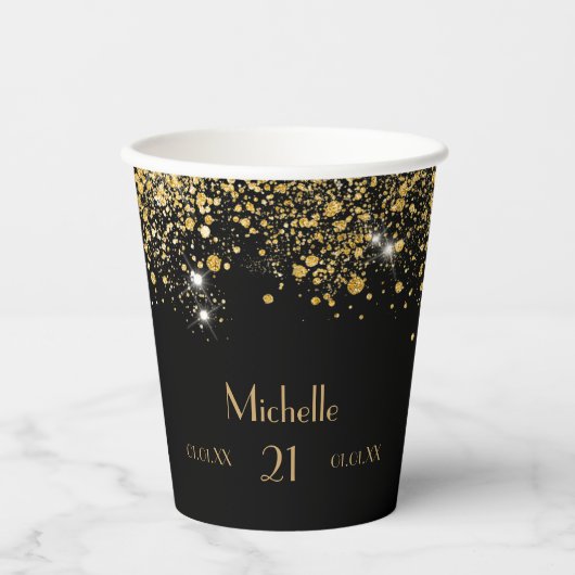 Schwarzgoldstaub-Monogramm des Glitzer Pappbecher (Vorderseite)