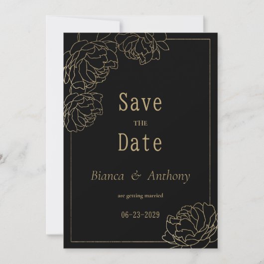 Schwarzgoldtypografie-Luxus Save the Date Einladung (Vorderseite)