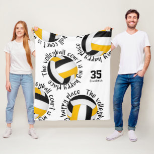 Schwarzgoldvolleyball-Happy Place Typografie Fleecedecke