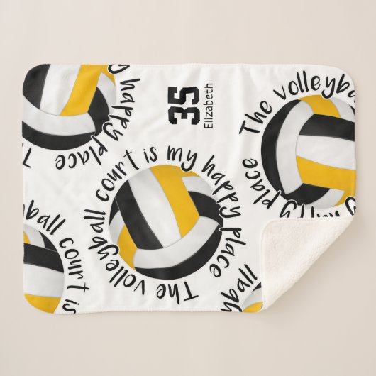 Schwarzgoldvolleyball-Happy Place Typografie Sherpadecke (Vorderseite (Horizontal))
