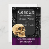 Schwarzgothischer Schädel Save the Date Ankündigungspostkarte (Vorne/Hinten)